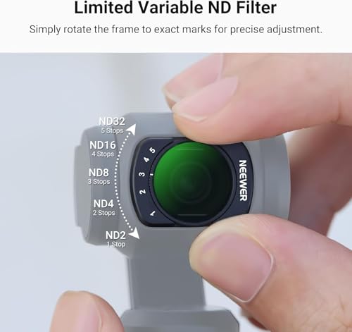 NEEWER Variable ND Filter Compatible with DJI Osmo Pocket 3 & Creator Combo Accessories, Magnetic Multicoated ND2-32 Neutral Density Action Camera Lens Filter with Screen Protector & Case