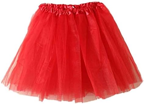 OUBAO Women Ballet Tutu Layered Organza Lace Mini Skirt (Red)