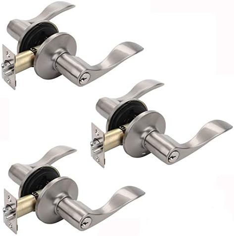 Dynasty HardwareHER-00-US15, Heritage Front Door Entry Lever Lockset, Satin Nickel - (3 Pack) - Keyed Alike