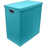 Sorbus Laundry Hamper Sorter with Lid Closure - Foldable Hamper, Detachable Lid, Portable Built-in Handles for Easy Transport - Double (Aqua)