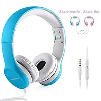 Binteng Kids Headphones with Microphone and Volume Control & Music Sharing Function Folding Lightweight Headset for Cellphones Tablets Smartphones Laptop Computer PC Mp3/4