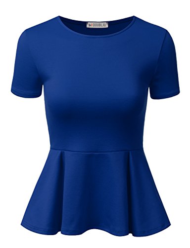 Doublju Stretchy Flare Peplum Blouse Tops for Women with Plus Size Royal X-Large