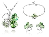 KATGI Fashion Austrian Crystal Lucky Four Leaf Clover Necklace, Bracelet, or Earrings