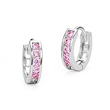 925 Sterling Silver Rhodium Plated 3mm x 13mm Cubic Zirconia Channel Huggie Baby Girls Earrings