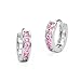 925 Sterling Silver Rhodium Plated Pink 3mm x 13mm Cubic Zirconia Channel Huggie Baby Girls Earrings