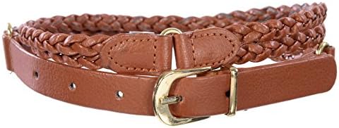 Sunny Belt Women's 2-Tier Braided Motif Golden Buckle Belt Tan Medium