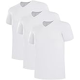 BAMBOO COOL Men's Undershirts V Neck, Slim Fit Moisture Wicking White T Shirts for Men, Breathable Soft Stretch Tees 3 Pack