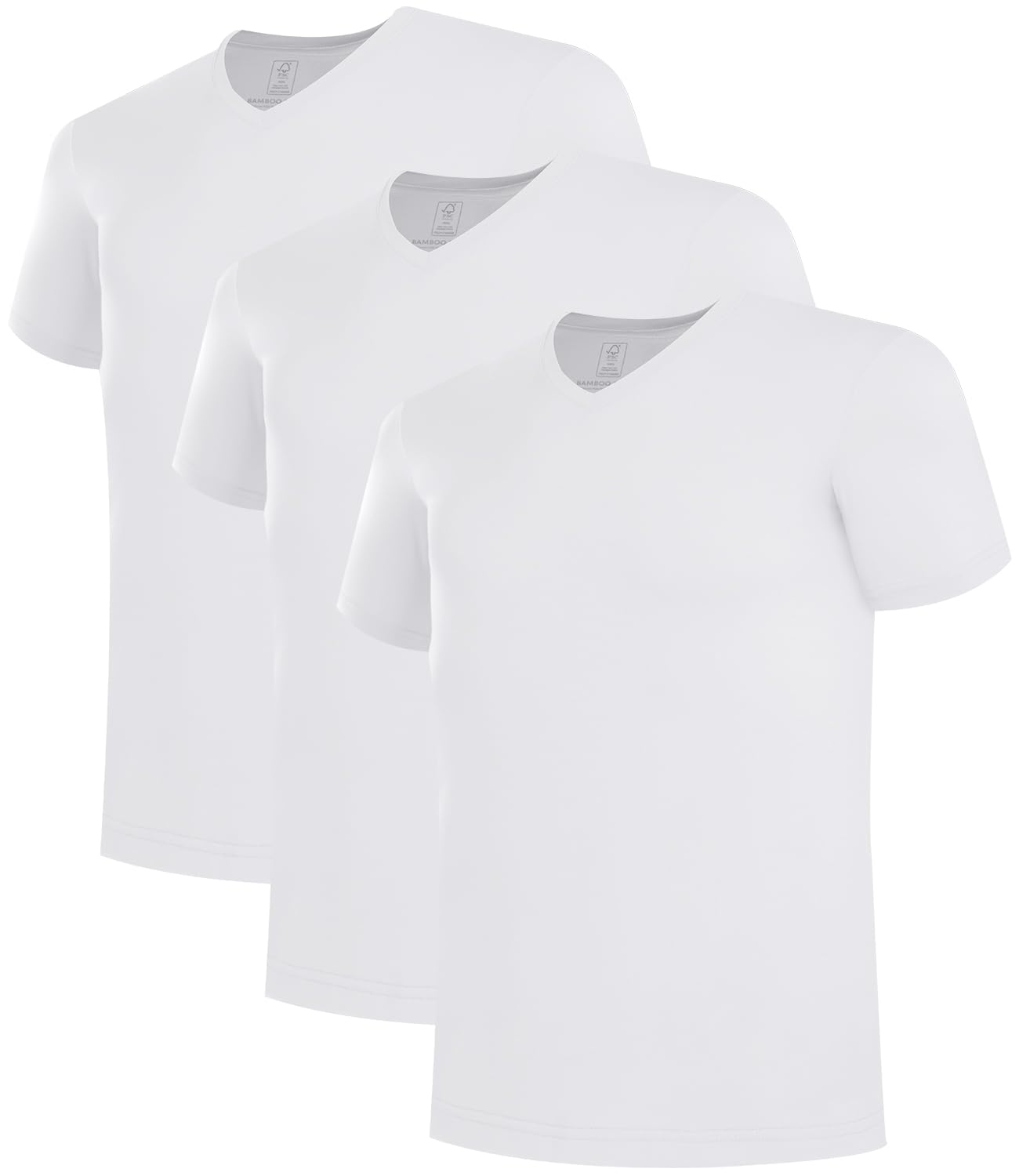 Photo 1 of ** UNKNOWN SIZE*** BAMBOO COOL Men’s Undershirts Slim Fit V-Neck, Breathable Moisture-Wicking T-Shirts, Soft Stretch White Tees for Men, 3 Pack