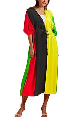 YouKD Maxi Dress V-neck Kaftan Boho Beach Bikini Cover Up Robe