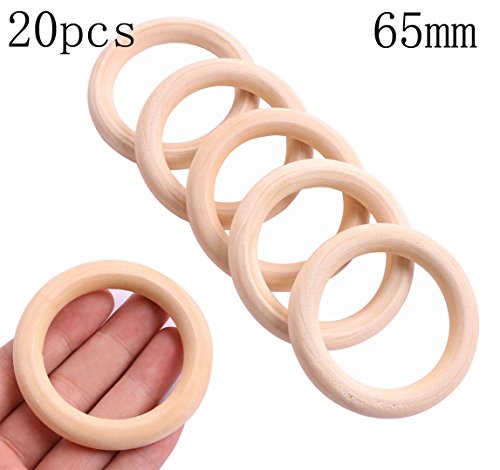 Penta Angel 20PCS 65mm/2.6" Natural Unfinished Wood Rings Circle Wood Pendant Connectors for DIY Projects Jewelry and Craft Making