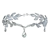 BABEYOND Elegant Rhinestone Leaf Wedding Bridal Bridesmaid Forehead Band Dangle Rhinestone Bridal Tiara Crown with Gift Box , Silver, One size