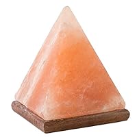 Hemingweigh Himalayan Glow Hand Carved Natural Crystal Himalayan Pyramid Salt Lamp With Genuine Wood Base, Bulb And On and Off Switch