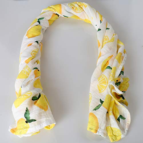 Boy and Girl 100% Cotton Swaddle Blanket, Cute Baby Bamboo Muslin Blankets for Large Size 47 x 47 inches (Lemon)