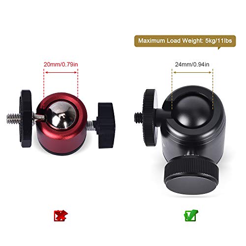 UTEBIT Mini Kugelkopf Stativkopf 24mm Ballhead Diameter Max Load 5Kg 360 Grad Kamera Kugelkopf mit 1/4"Schraube Hot Shoe Anzug für alle Arten von DSLR Kamera Stativ LCD-Monitor Blitz Licht Halter usw. – Bild 3