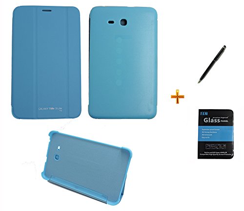 Kit Capa Smart Book Case Galaxy Tab 3 Lite T110/T111 / Caneta Touch + Película de Vidro (Azul)