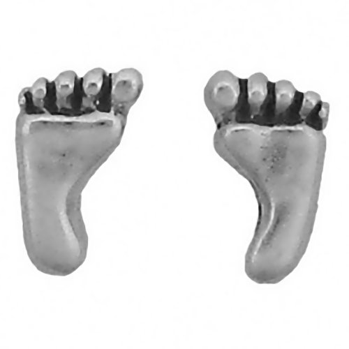 Sterling Silver Earrings Posts Studs Tiny Foot Footprint Bare Feet
