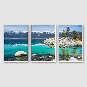 3 Piece Framed Canvas Wall Art for Living Room, Bedroom Lake Tahoe Canvas Prints for Modern Home Decoration Ready to Hang - 16"x24"x3 Panels