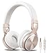 Riwbox IN5 Foldable Headphones with Microphone and Volume Control Stereo Folding Headset Strong Low Bass for iPhone ipad Smartphones Laptop Mp3/4 (White gold0