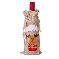 discountstore145 Christmas Wine Bottle Sleeve,Merry Christmas Drawstring Lovely Santa/Claus/Elk/Snowman Pattern Red Wine Cover Pouch Dinner Decor for Holiday Wedding Party Decoration #Elk