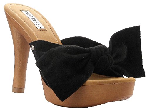 CAPE ROBBIN Zhonya-2 Large Bow Open Toe Clogs Mules Slip On Slides Heels Black 8 - Thumbnail 4