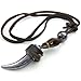 KONOV Mens Adjustable Tribal Wolf Tooth Pendant Leather Necklace Chain, Brown Silver