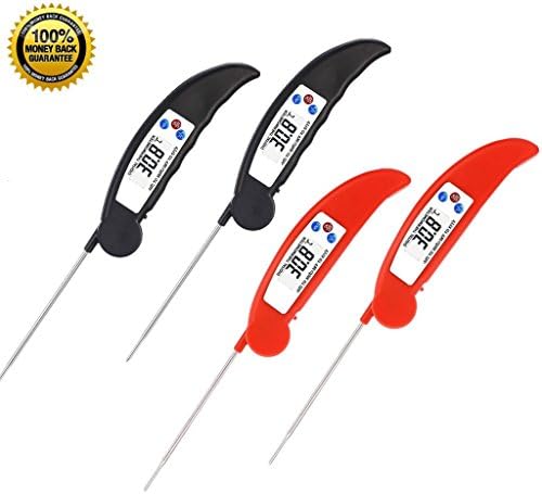 Digital Meat BBQ Thermometer 2 Pack UPGRADE Magnetic Instant Read Thermometer Cooking Thermometer for Kitchen Grilling Food Milk Candy and Bath Water, Food Grade Stainless Steel Probe(2 red 2 black)
