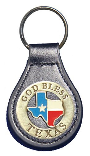 God Bless Texas leather key fob or keychain Black