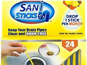 Sani Sticks 24 Sticks, Keeps Drains and Pipes Clear and Odor Remover (Lemon Fresh)