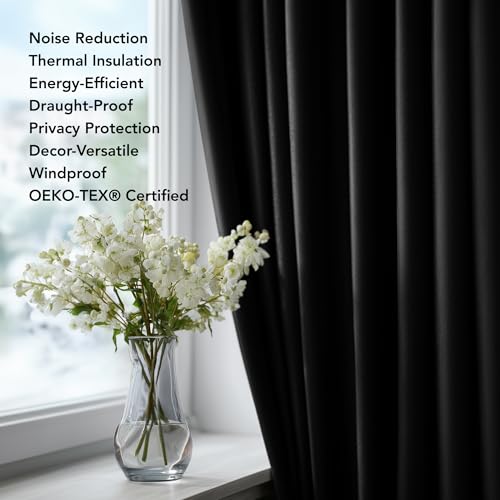 Deconovo Blackout Curtains Bedroom Super Soft Thermal Insulated Eyelet Blackout Curtains for Living Room 46 x 54 Inch Black 2 Panels