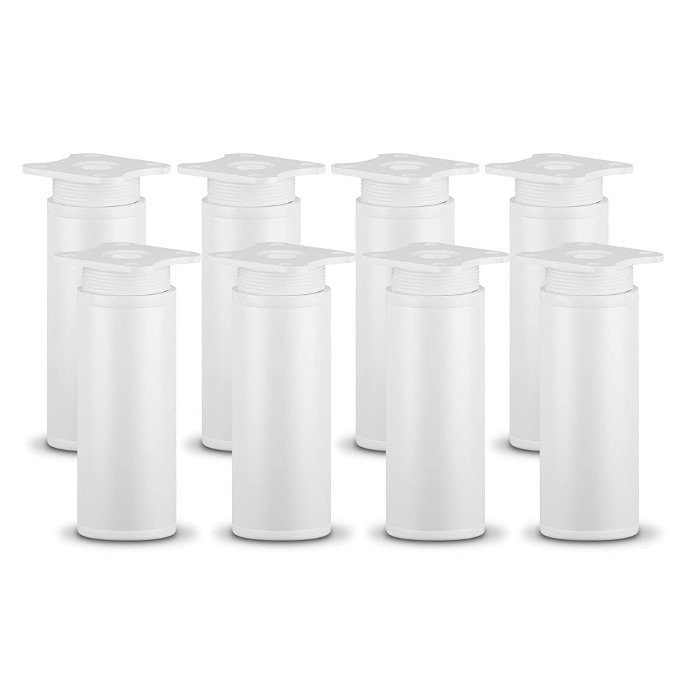 sossai® MFR1 Designer Furniture Feet Height Adjustable Set of 8 Round Profile Diameter 40 mm Colour: White Height: 100 mm (+20 mm) Material: Aluminium | Wood Screws Included