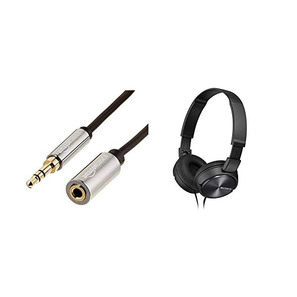 Sony-MDRZX310-Foldable-Headphones-Metallic-Black-Amazon-Basics-35mm-Male-to-Female-Stereo-Audio-Cable-36-m-12-Feet Sony MDRZX310 Foldable Headphones - Metallic Black & Amazon Basics 3.5mm Male to Female Stereo Audio Cable (3.6 m / 12…