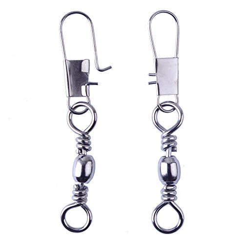 Agepoch Rolling Ball Bearing Barrel Swivels With Safety Interlock Snap Solid Rings fishing Welded Ring Fishing Connector Accessories Tackle Tensile Test Strength (6#-1.61''-25LB-120pcs) - Thumbnail 3
