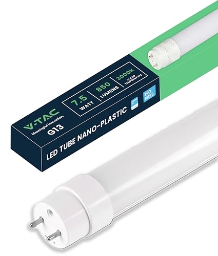 V-TAC LED-Röhre, 60 cm, T8 G13, 7,5 W, 850 Lumen, Samsung-Chip, LED-Röhre für Decke, Wand, Garage, Geschäft, Warmweiß