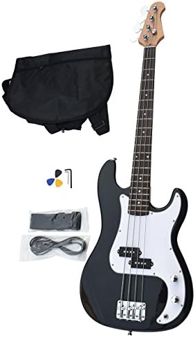 Enyon Full Size Electric Bass Guitar 4 Strings with Amp Cord Strap Bag Package for Starter Beginners Black (Black)