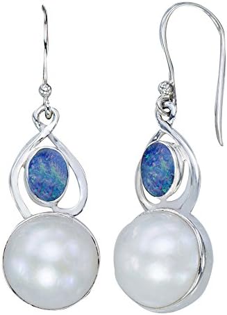 Sophisticated Women's Australian Fire Opal Mabe Pearl 925 Silver Drop Earrings