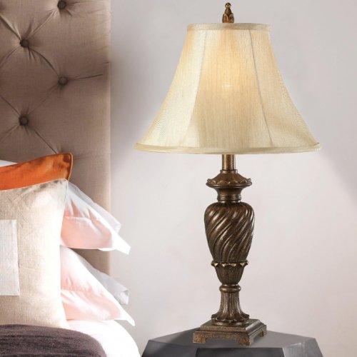 Home Source Industries LMP12591 Traditional Table Lamp with Linen Colored Fabric Shade, 24-Inch Height, Deep Brown