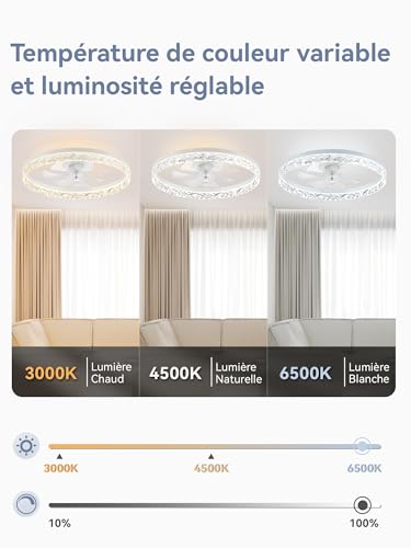 ZMISHIBO Ceiling Fan, Ø50.8 cm, Led 3000K-6500K Dimmable 10%-100%, Ceiling Fan with Light, 6 Speed, Quiet, Timer, App & Remote Control, Modern