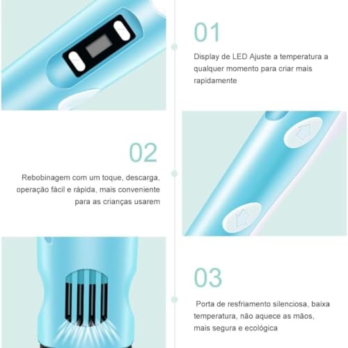 Caneta 3D Profissional Infantil com Display LED Digital com Kit de Filamentos Coloridos Brinquedo Educativo Criativo e Prático Presente para Crianças e Adultos Artistas