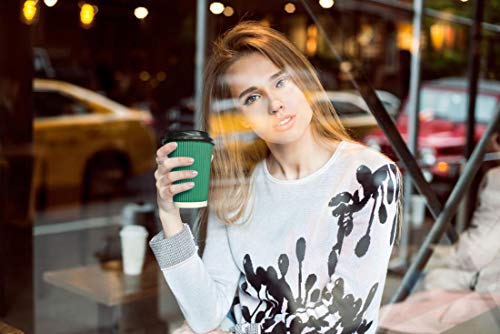 12oz Paper Coffee Cups With Lids and Straws, 100 Pcs Bulex Disposable To Go Coffee Cups Green Paper Cups for Hot Beverages