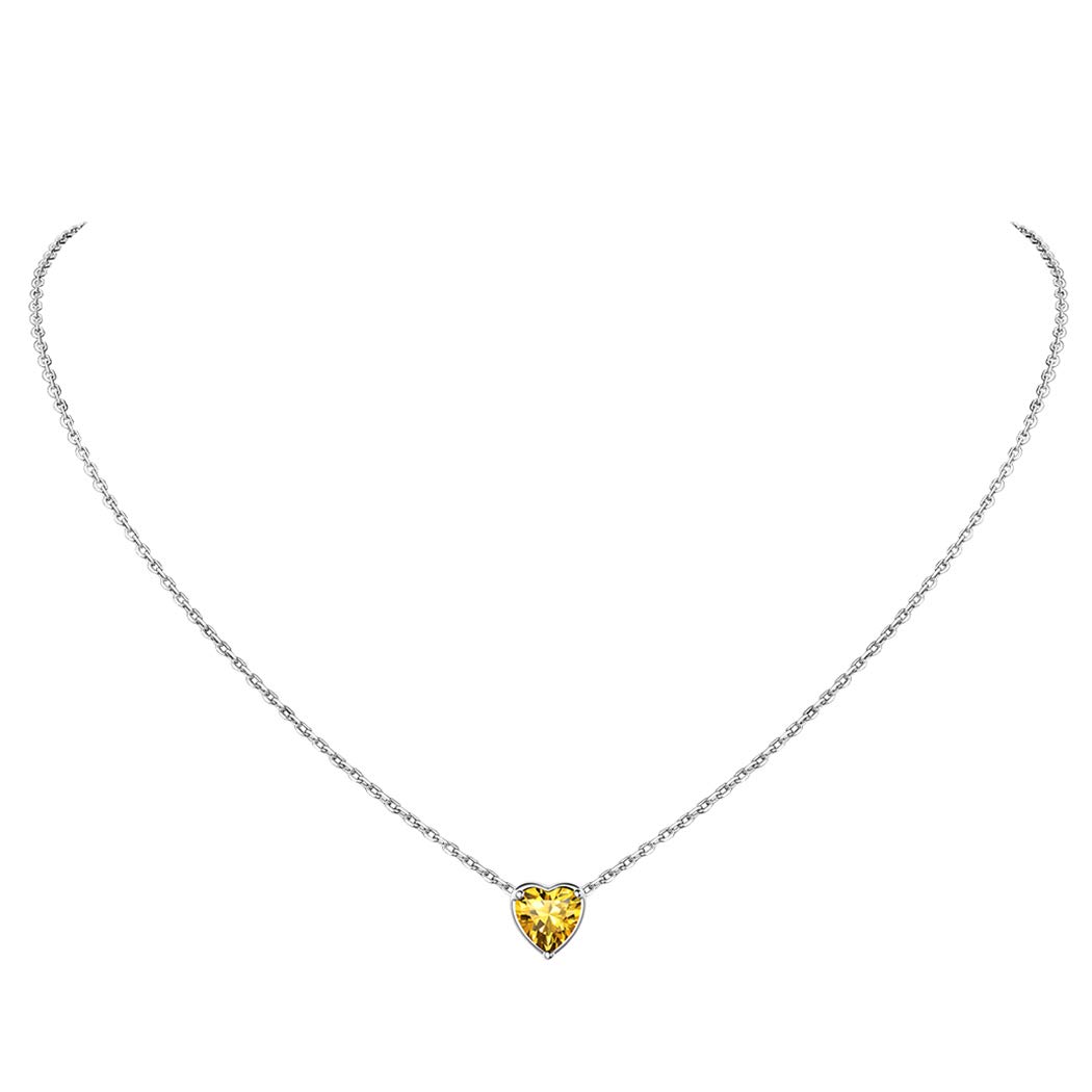 Suplight November Birthstone Necklaces for Women, Valentines Day Gifts for Her Birth Stone Jewellry 925 Sterling Silver Dainty Tiny Crystal Citrine Heart Necklace — image 1