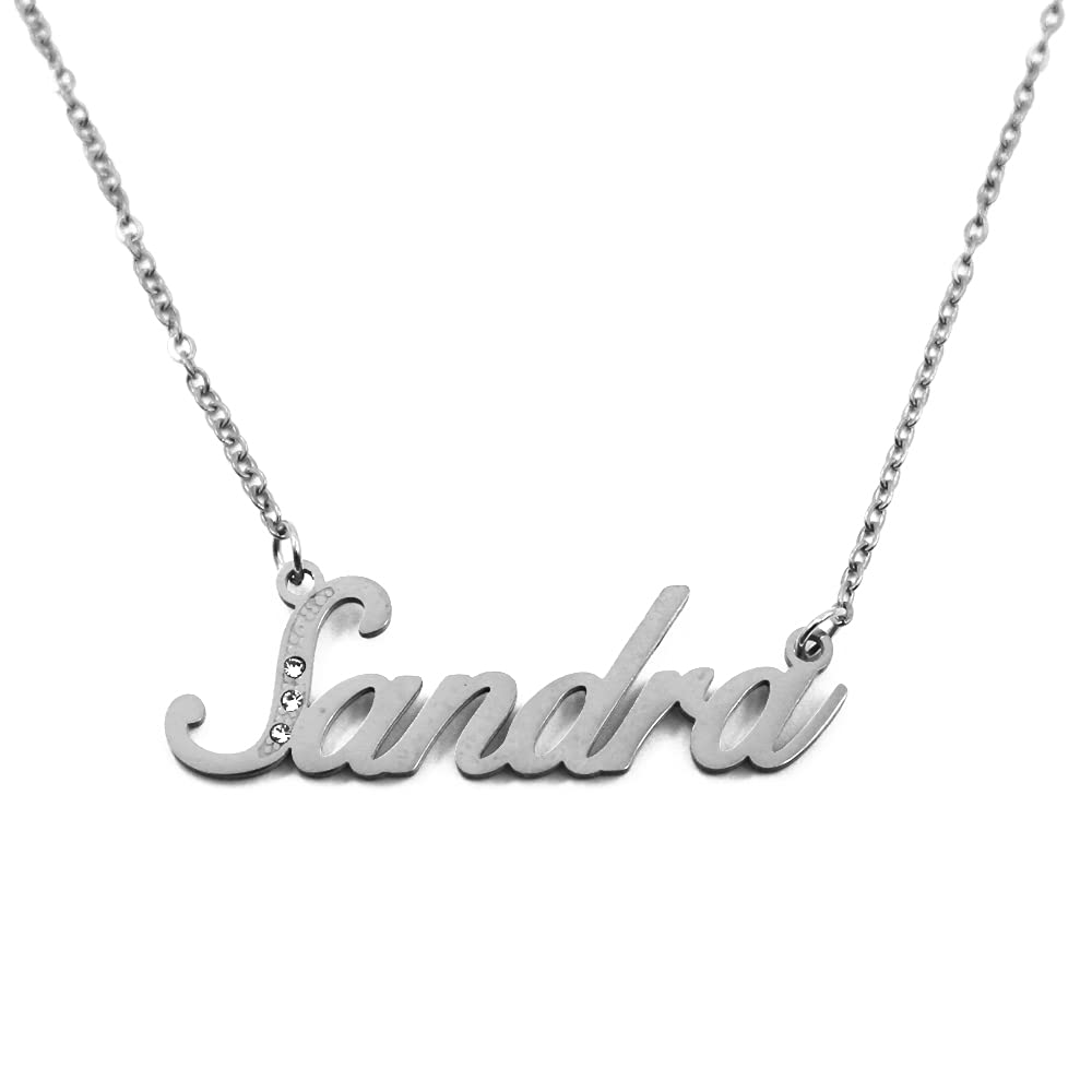 Kigu Name Necklace Sandra - Silver Tone - Custom Name Necklace - Personalised Jewellery for Ladies- Customised Jewellery for Girls- Custom Pendant Sandra
