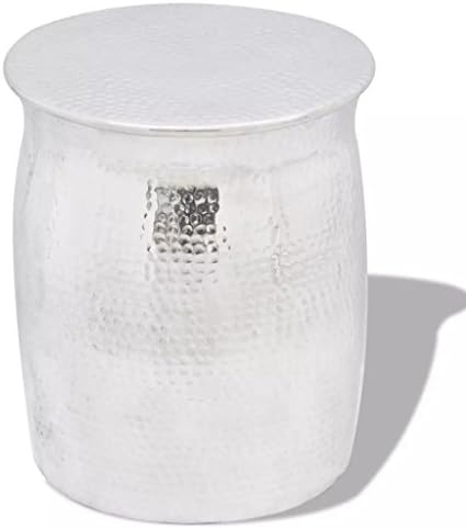 Tuduo End Table Hammered Aluminium Stool/Side Table Silver Sizes 36 x 42 cm (Diam. x H)