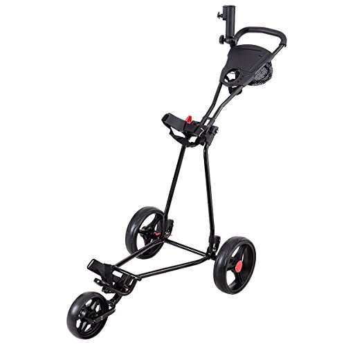 Tangkula Golf Cart 3 Wheels Folding Lightweight Golf Club Push Pull Cart Trolley