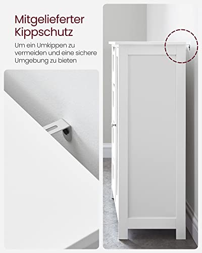 VASAGLE Bathroom Cabinet, Slim Bathroom Cabinet, Wooden Side Cabinet, Chest of 4 Drawers, Cupboard, Door, Adjustable Shelf, Living Room, Kitchen, Hallway, Deep, Freestanding | LHC41W Side Cabinet Chest of Drawers with Cupboard Door Adjustable Shelf 30 x 55 x 82 cm White