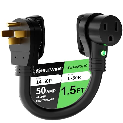 NEMA 14-50P to 6-50R Welder Adapter Cord 1.5FT, 50A Heavy Duty STW 6 AWG, 4-Prong to 3-Prong Welding Power Adaptor with Handle and Lighted Indicator, 50 Amp 250V 12500W - Used condition - US$18.38