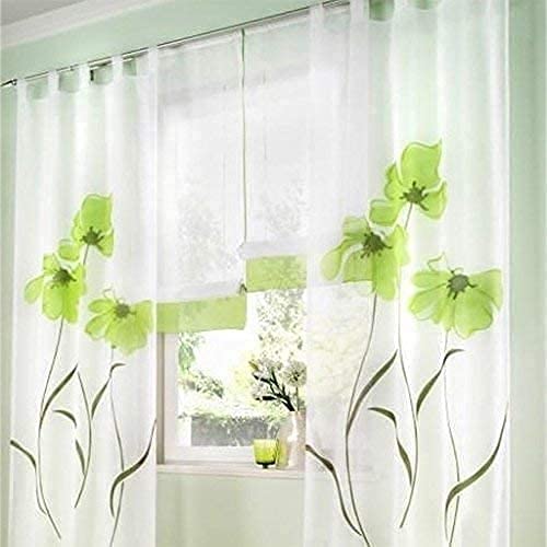 SIMPVALE 2 Panel Net Curtains Transparent Window Sheer Voile Comfort Elegant Floral Patterned Width 150cm for Bedroom Bathroom Kitchen (Width 150cm/Height 270cm, Green)