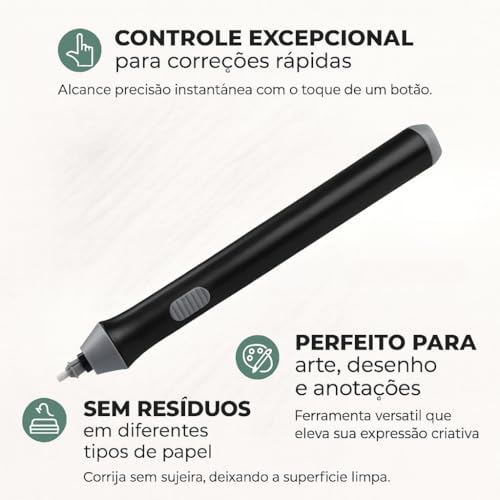 Kit Borracha Elétrica 25 Peças Portátil com Design Ergonômico – Ideal para Desenhos Técnicos, Esboços Artísticos, Escrita e Correções Precisas, Leve e de Fácil Uso Á Pilha Preto Premium