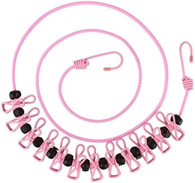 Letite Portable Travel Retractable Clothesline,Upgrade Elastic Clothesline Adjustable Anti-skid for Outdoor and Indoor Drying Clothes Towels with 12 Clothespins-Pink