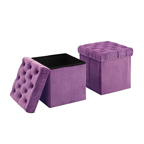 Foldable Storage Ottoman Cube Foot Rest, Purple (2 Pack)