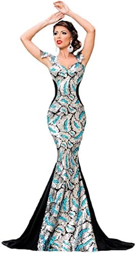 Mxtoppy Dress Evening Party Sequined Elegant Mermaid Gown Bowknot(L)